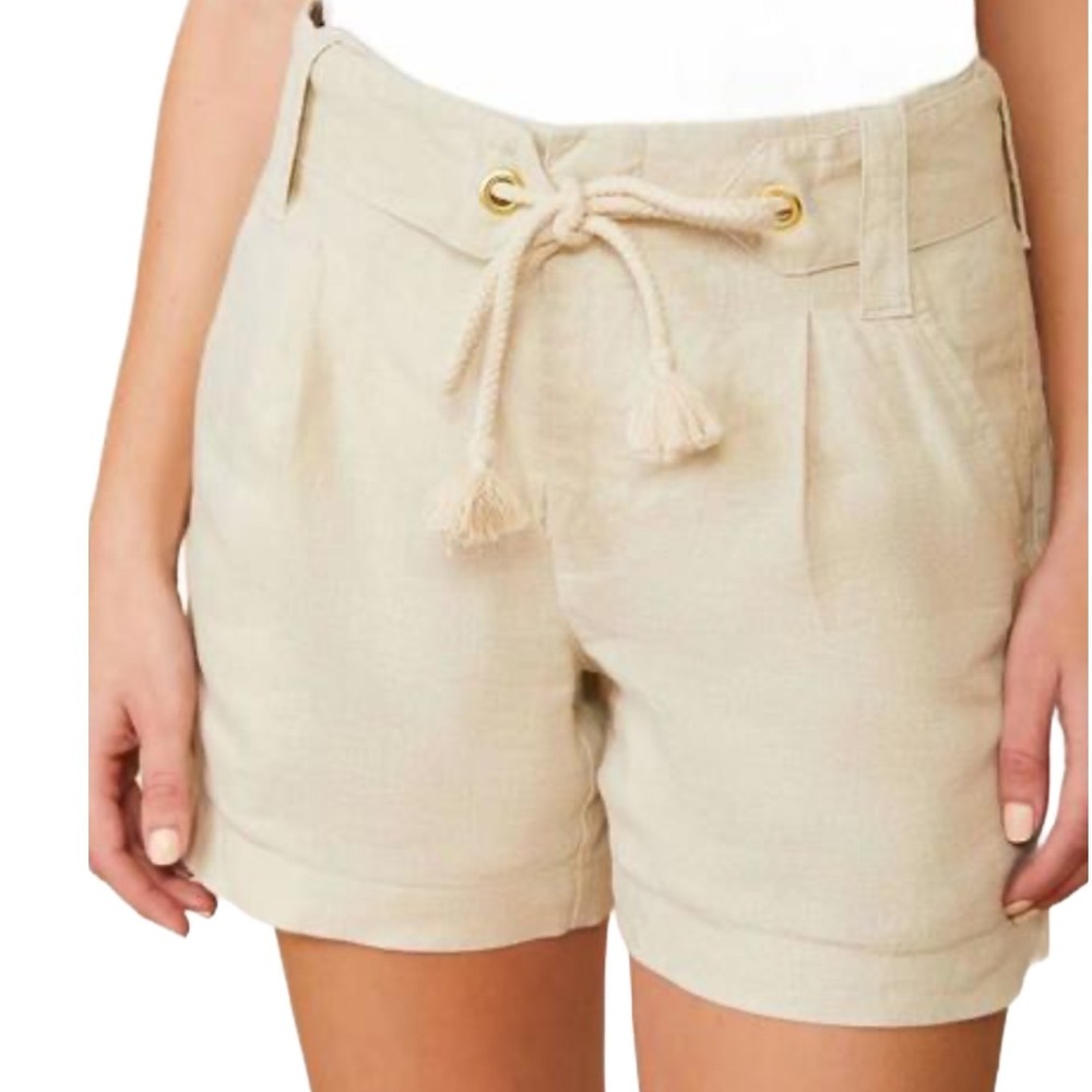 Spartina 449 Perrie Linen Drawstring Waist Pleated‎ Shorts Beige Women's Size 10